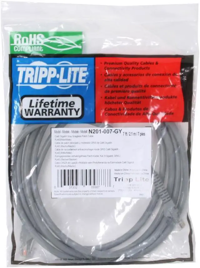 Alt view image 3 of 3 - TRIPP LITE N201-007-GY 7 ft. Cat 6 Gray Cat6 Gigabit Snagless Patch Cable