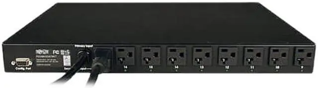 Alt view image 2 of 5 - Tripp Lite 1.9 kWatts Single-Phase ATS / Switched PDU with LX Platform Interface, 120V Outlets (16 x 5-15/20R), 2 x L5-20P / 5-20P 12.0 Feet 120V Inputs, 1U Rack-Mount, TAA (PDUMH20ATNET)