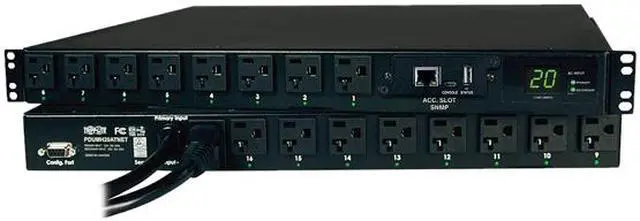 Alt view image 3 of 5 - Tripp Lite 1.9 kWatts Single-Phase ATS / Switched PDU with LX Platform Interface, 120V Outlets (16 x 5-15/20R), 2 x L5-20P / 5-20P 12.0 Feet 120V Inputs, 1U Rack-Mount, TAA (PDUMH20ATNET)