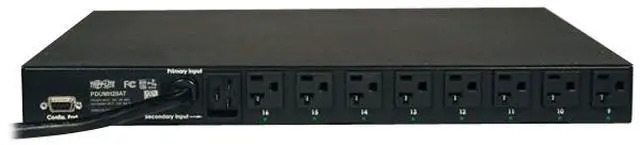 Alt view image 2 of 5 - Tripp Lite Metered PDU with ATS, 1.9 kW Single-Phase 120V (16 x 5-15/20R), 2 x L5-20P / 5-20P adapters, 2 x 12 Feet Cords, 1U Rack-Mount, TAA (PDUMH20AT)