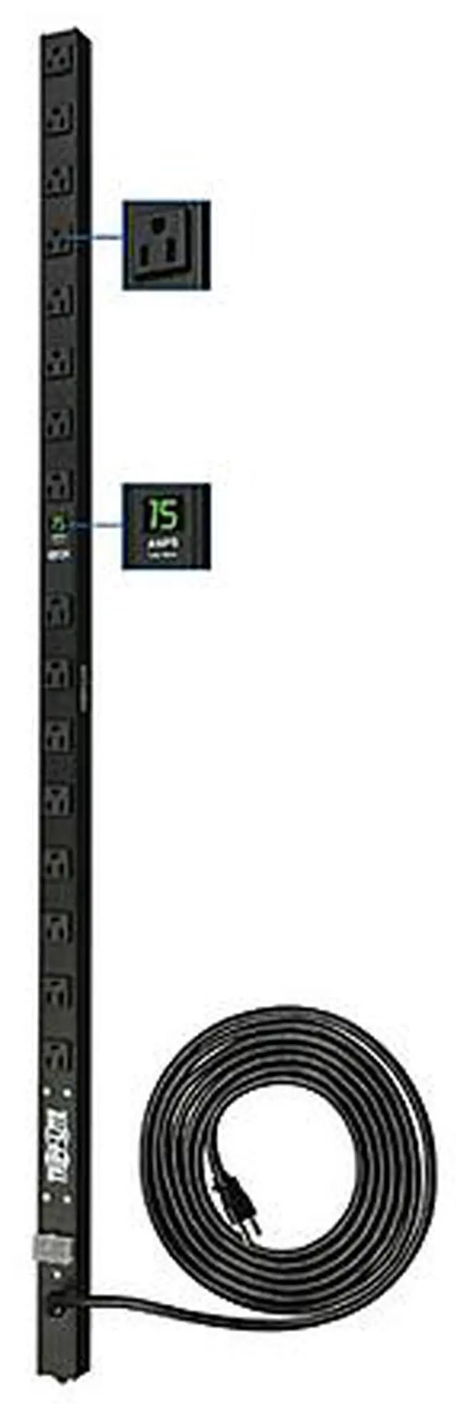 Main image of Tripp Lite Metered PDU, 15A, 16 Outlets (5-15R), 120 V, 5-15P, 15 ft. Cord, 0U Vertical Rack-Mount Power (PDUMV15)