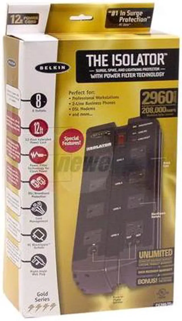 Alt view image 4 of 4 - BELKIN F5C980-TEL 12 Feet 8 Outlets 2960 joules Power Surge Protector