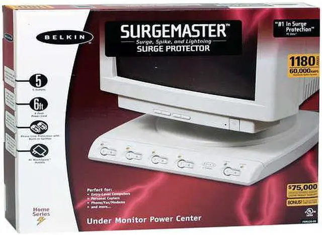 Alt view image 3 of 3 - BELKIN F9H520-06 6 ft 5 Outlets 1.2 kJ Under Monitor Power Center Home Series