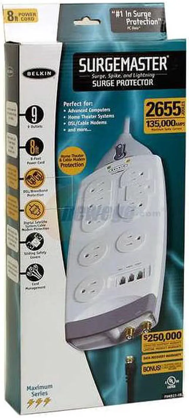 Alt view image 2 of 2 - BELKIN F9M923-08 8 Feet 9 Outlets 2655 joules SurgeMaster Maximum Series