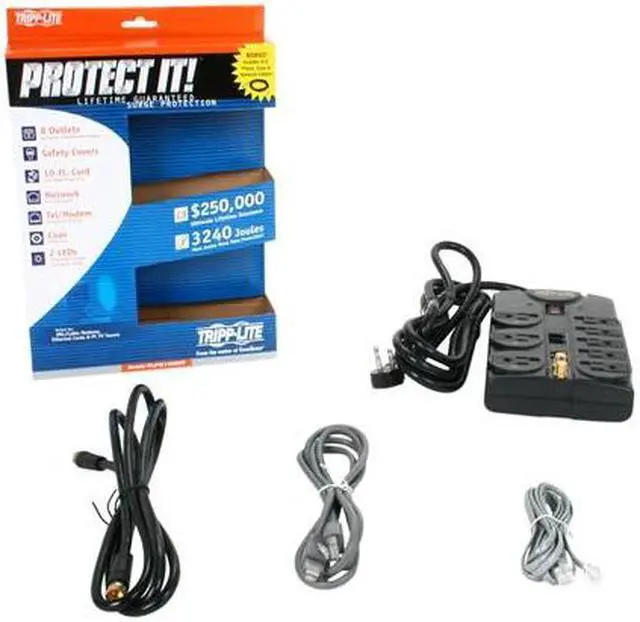 Alt view image 5 of 11 - Tripp Lite TLP810NET 8 Outlets 3240 Joules 10' Cord with Tel/DSL/Coax Protect It! Surge Suppressor