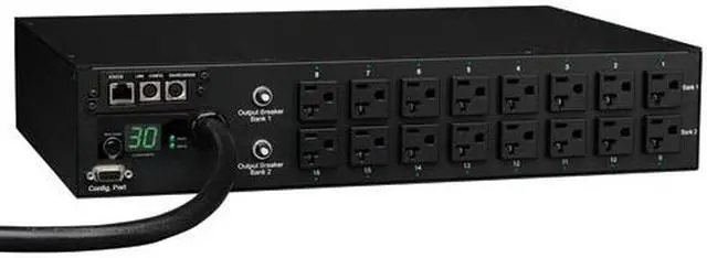 Main image of Tripp Lite Switched PDU, 2.9 kWatts Single-Phase 120V Outlets (16 5-15/20R), L5-30P, 10 Feet Cord, 2U Rack-Mount, TAA