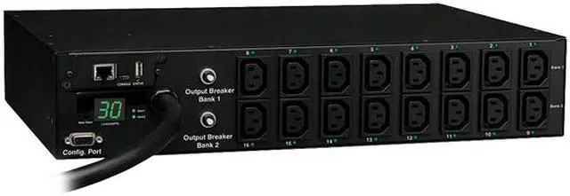 Alt view image 2 of 3 - Tripp Lite 5.8 kWatts Single-Phase Switched PDU with LX Platform Interface, 208 / 240V Outlets (16 x C13), L6-30P Input, 12.0 Feet Cord, 2U Rack-Mount, TAA (PDUMH30HVNET)