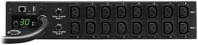 Alt view image 3 of 3 - Tripp Lite 5.8 kWatts Single-Phase Switched PDU with LX Platform Interface, 208 / 240V Outlets (16 x C13), L6-30P Input, 12.0 Feet Cord, 2U Rack-Mount, TAA (PDUMH30HVNET)
