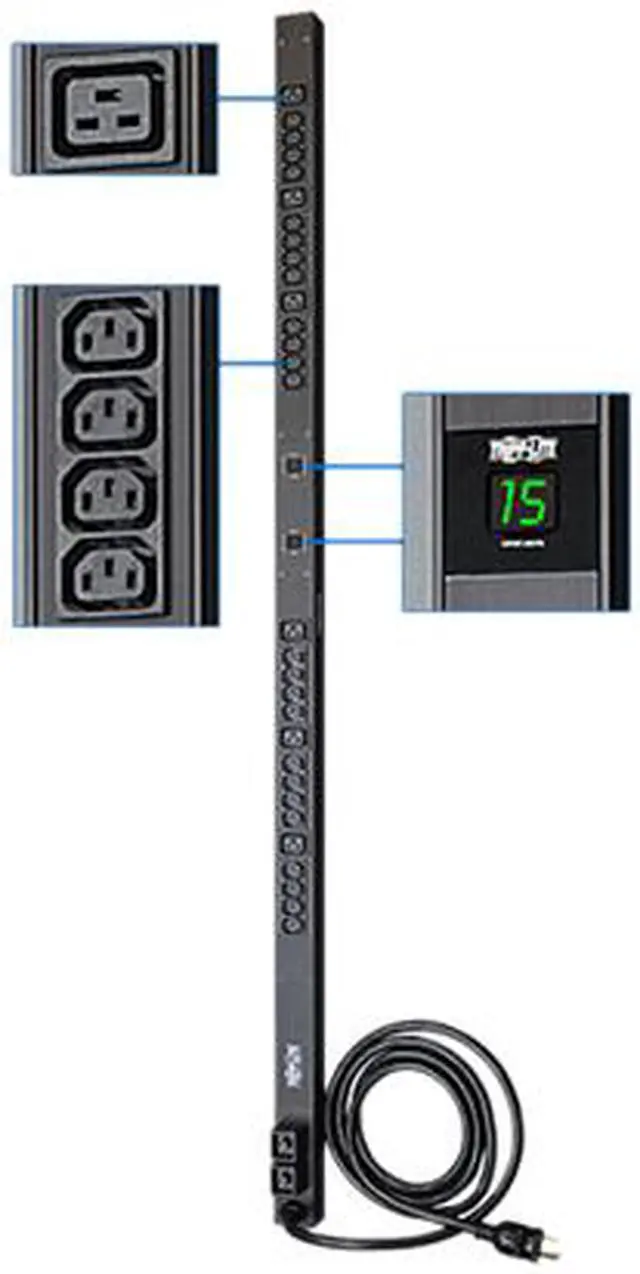 Alt view image 4 of 4 - Tripp Lite Metered PDU, 30A, 30 Outlets (6-C19 & 24-C13), 208 / 240 V, L6-30P, 10 ft. Cord, 0U Vertical Rack-Mount Power (PDUMV30HV)