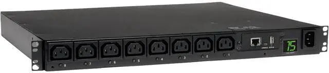 Main image of Tripp Lite 2.3-2.9kW Single-Phase Switched PDU with LX Platform network interface, 200-240V (8 C13), C14, 200-240V Input, 6.5ft Cord, 1U Rack-Mount, TAA (PDUMH15HVNET)