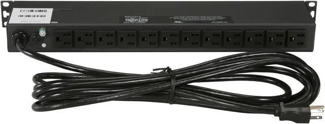 Alt view image 3 of 4 - Tripp Lite Basic PDU, 15A, 13 Outlets (5-15R), 120 V, 5-15P Input, 15 ft. Cord, 1U Rack-Mount Power (PDU1215)