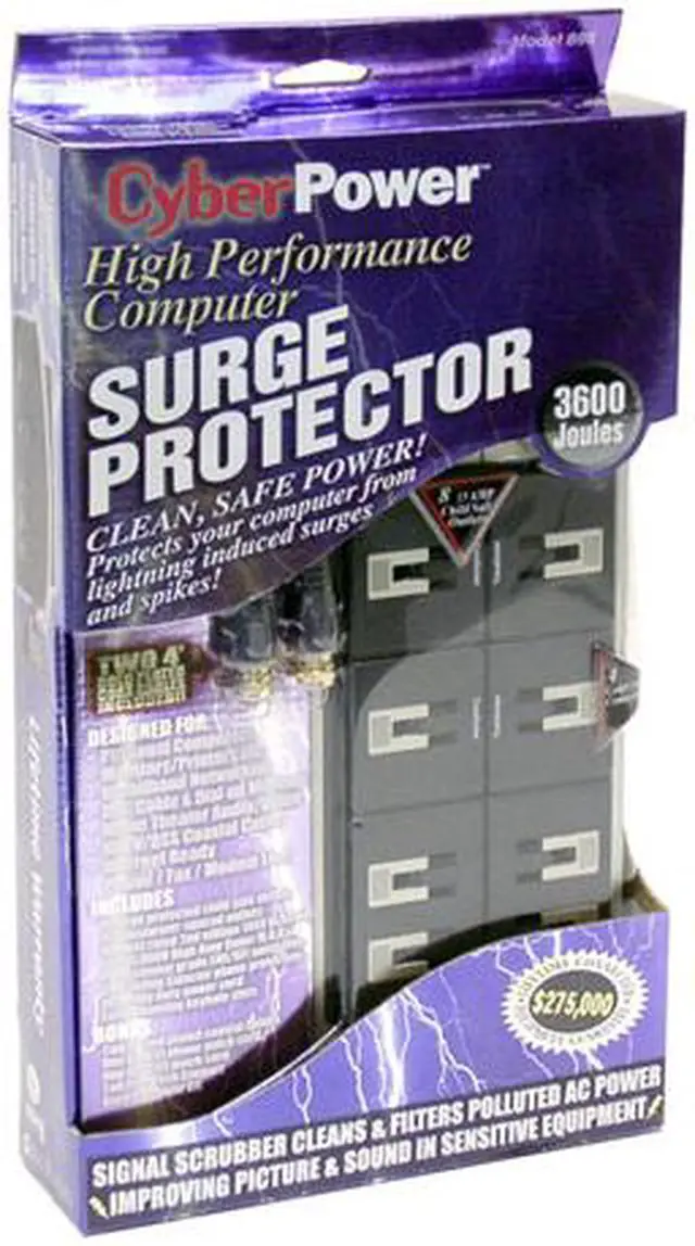 Alt view image 4 of 4 - CyberPower 895 10 Feet 4 Transformer Spaced 4 Non-Transformer Spaced Outlets 3600 joules Surge Protector