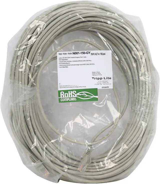 Alt view image 3 of 3 - TRIPP LITE N001-150-GY 150 ft. Cat 5E Gray Snagless Cat5e Molded Patch Cable