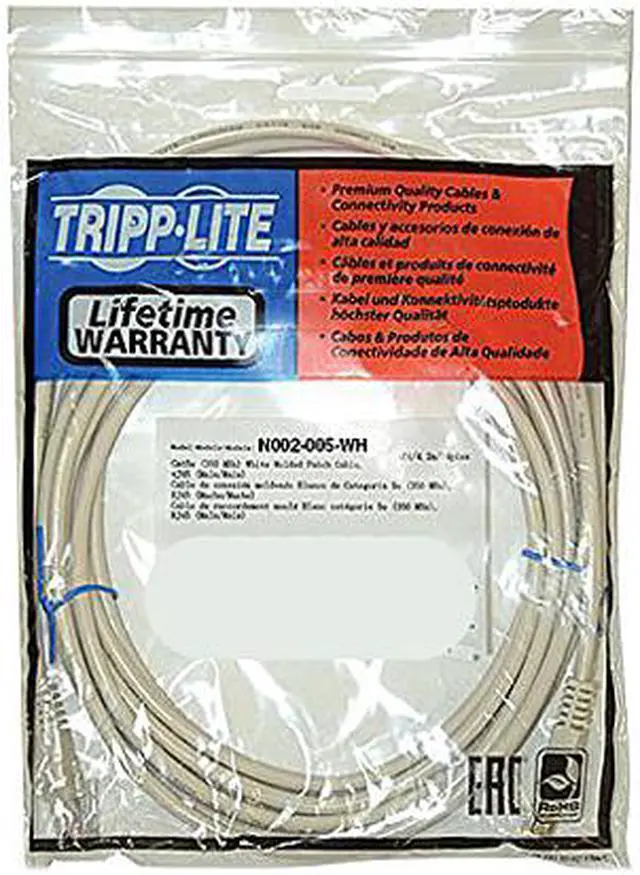 Alt view image 5 of 5 - TRIPP LITE N002-005-WH 5 ft. Cat 5E White Cat5e 350MHz Molded Patch Cable