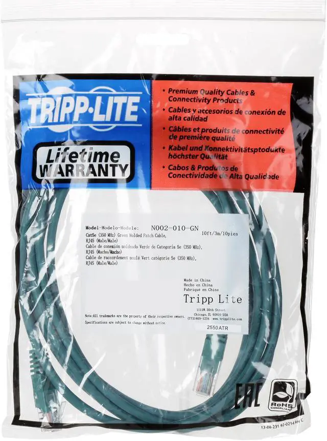 Alt view image 3 of 3 - TRIPP LITE N002-010-GN 10 ft. Cat 5E Green Cat5e 350MHz Molded Patch Cable