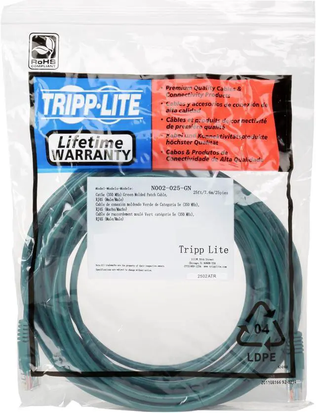 Alt view image 3 of 4 - TRIPP LITE N002-025-GN 25 ft. Cat 5E Green Cat5e 350MHz Molded Patch Cable