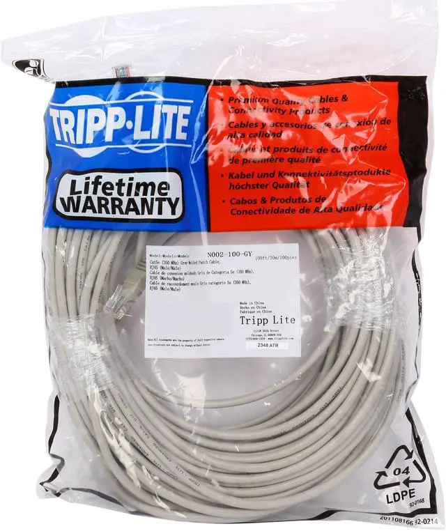 Alt view image 3 of 3 - TRIPP LITE N002-100-GY 100 ft. Cat 5E Gray 350MHz Molded Patch Cable