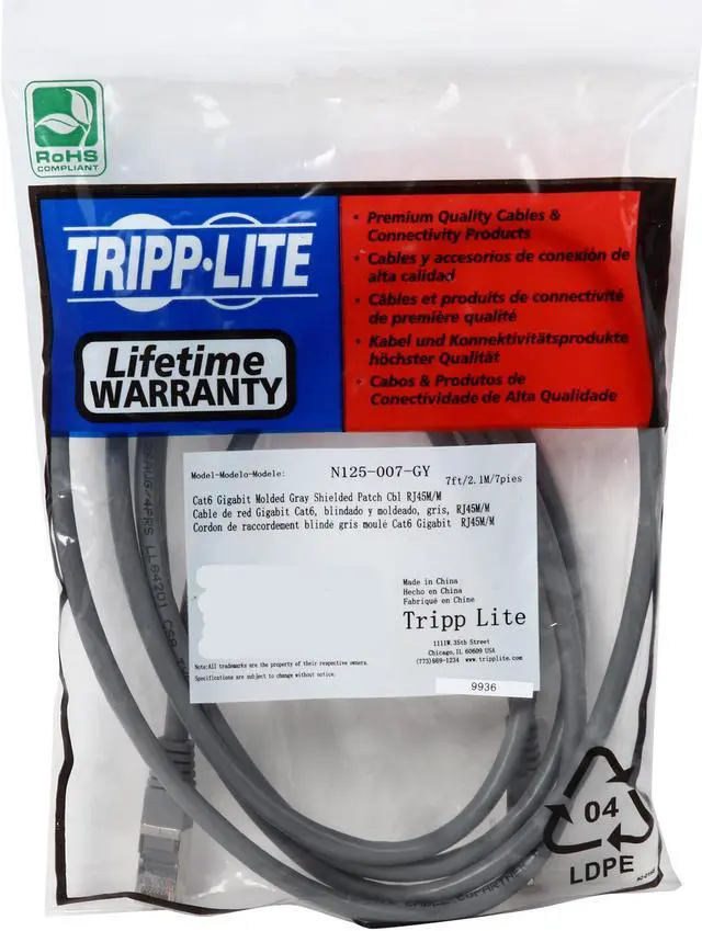 Alt view image 3 of 3 - TRIPP LITE N125-007-GY 7 ft. Cat 6 Gray Cat6 Gigabit Molded Shielded Patch Cable