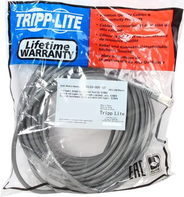 Alt view image 3 of 3 - TRIPP LITE N125-050-GY 50 ft. Cat 6 Gray Cat6 Gigabit Molded Shielded Patch Cable