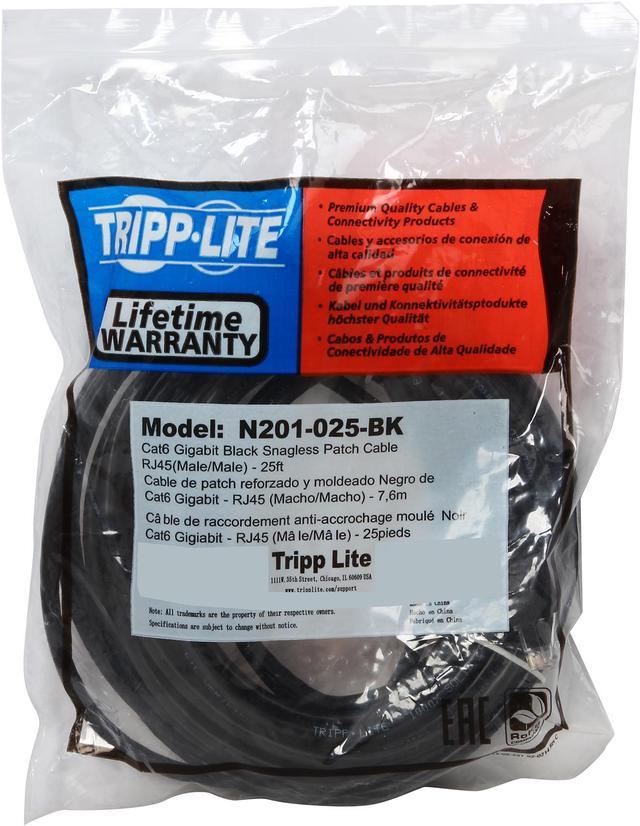 Tripp Lite 25ft Cat6 Gigabit Snagless Molded Patch Cable RJ45 M/M Black 25'  - patch cable - 25 ft - black - N201-025-BK - Cat 6 Cables 