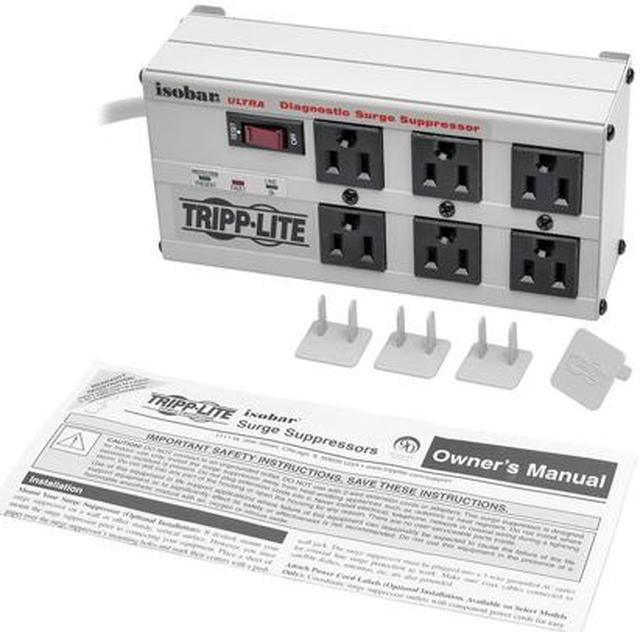 Alt view image 5 of 10 - Eaton Tripp Lite Series Isobar 6-Outlet Surge Protector, 6 ft. Cord with Right-Angle Plug, 3330 Joules, Diagnostic LEDs, Metal Housing - 6 x NEMA 5-15R - 1440 VA-3330J-120 V AC Input- 20 V AC Output
