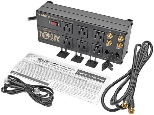 Alt view image 3 of 3 - Tripp Lite Isobar 6-Outlet Surge Protector Power Strip, 6 Feet Cord, 2850 Joules, Tel / Coax / Modem Protection (ISOBAR6DBS)