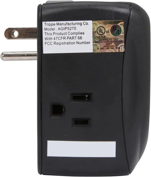 Alt view image 4 of 8 - TRIPP LITE TRAVELER100BT 6 ft phone cable 2 Outlets 1050 joule Direct Plug-in Surge Suppressor