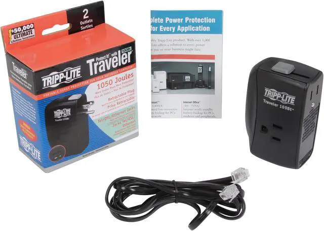 Alt view image 9 of 8 - TRIPP LITE TRAVELER100BT 6 ft phone cable 2 Outlets 1050 joule Direct Plug-in Surge Suppressor
