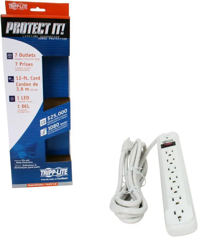 Alt view image 5 of 5 - Tripp Lite TLP712 7 Outlets 1080 Joules 12' Cord Protect It! Surge Suppressor