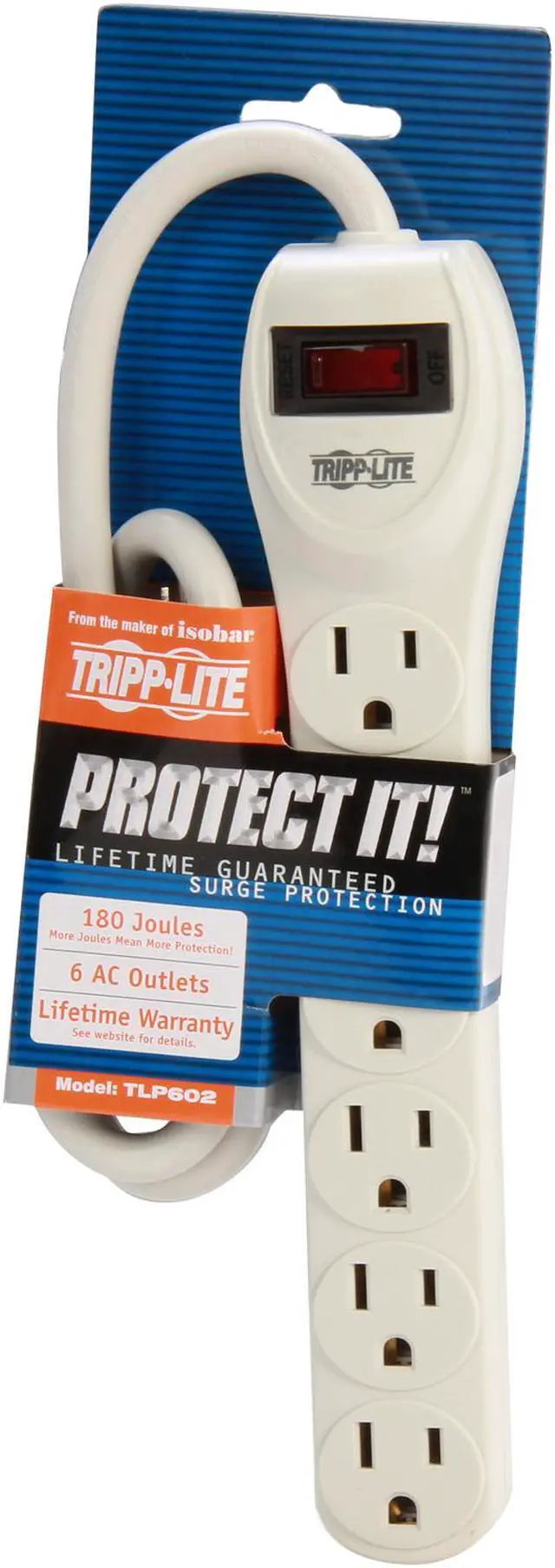 Alt view image 3 of 3 - Tripp Lite TLP602 6 Outlets 180 Joules 2' Cord Protect It! Surge Suppressor