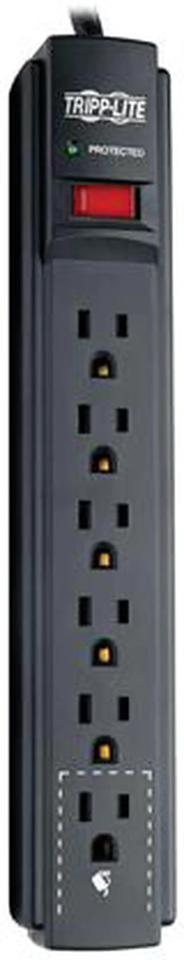 Alt view image 4 of 8 - Eaton Tripp Lite Series Protect It! 6-Outlet Surge Protector, 6 ft. Cord, 790 Joules, Diagnostic LED, Black Housing - 6 x NEMA 5-15R - 1800 VA - 790 J - 120 V AC Input - 120 V AC Output
