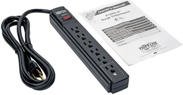 Alt view image 7 of 8 - Eaton Tripp Lite Series Protect It! 6-Outlet Surge Protector, 6 ft. Cord, 790 Joules, Diagnostic LED, Black Housing - 6 x NEMA 5-15R - 1800 VA - 790 J - 120 V AC Input - 120 V AC Output