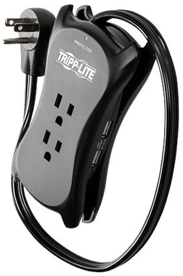 Alt view image 3 of 13 - Tripp Lite TRAVELER3USB Protect It! 3-Outlet Travel-Size Surge Protector, 18-in. Cord, 1050 Joules, 2-USB Charging Ports