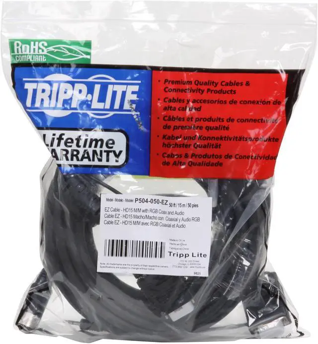 Alt view image 4 of 4 - TRIPP LITE 50 ft. SVGA/VGA Monitor Cable (HD15M to HD15M) w/ Connectors and 3.5mm Audio P504-050-EZ