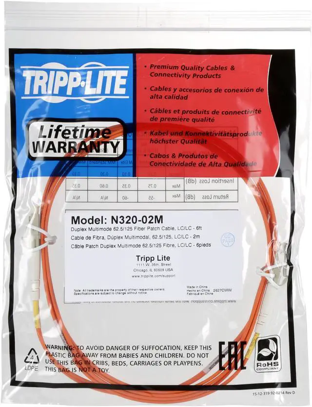 Alt view image 3 of 3 - Tripp Lite N320-02M 6 ft. Duplex MMF 62.5/125 Patch Cable - LC/LC