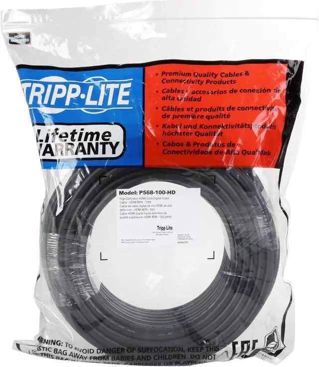 Alt view image 3 of 3 - Tripp Lite Standard Speed HDMI Cable, 24AWG High Definition, 1080p, Digital Video with Audio Cable (M/M), 100-ft. (P568-100-HD)