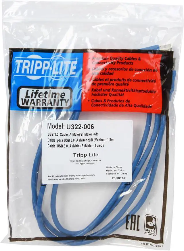 Alt view image 3 of 3 - Overstock USB 3.0 Super Speed Device Cable(A Male to B Male)