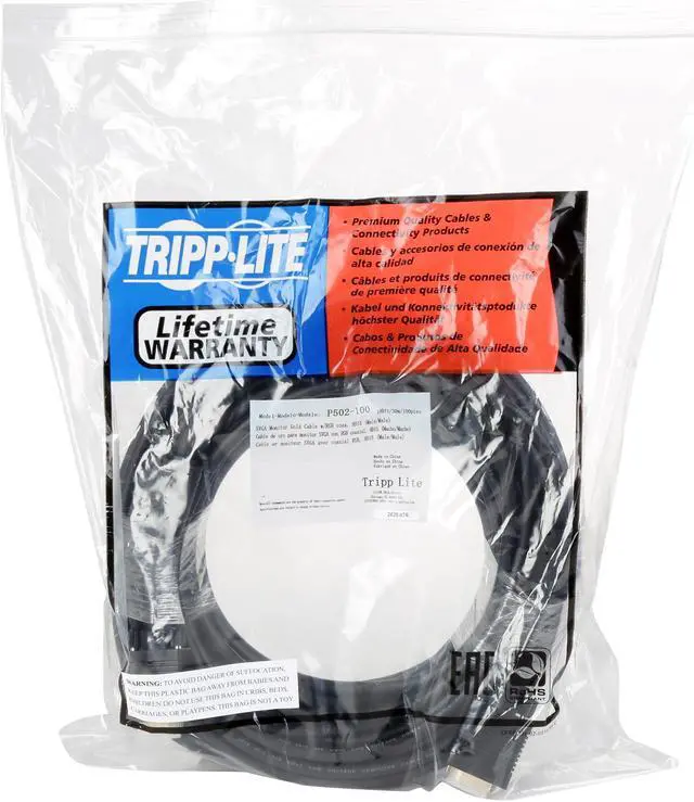 Alt view image 3 of 3 - Tripp Lite P502-100 100 ft. SVGA/VGA Monitor Gold Cable with RGB Coax (HD15 M/M)