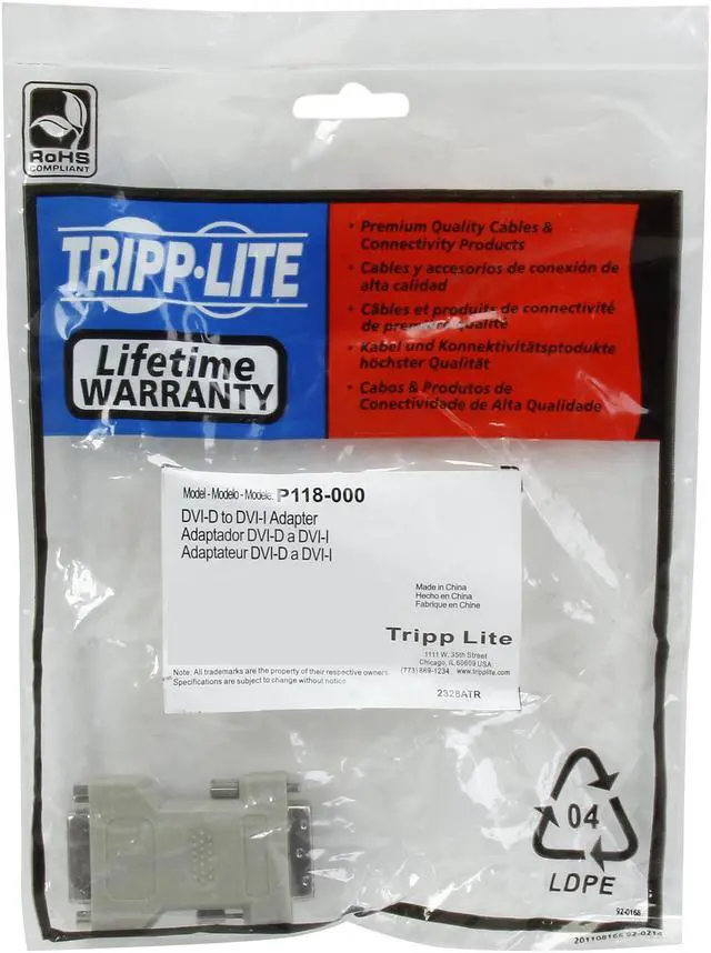 Alt view image 5 of 5 - Tripp Lite P118-000 No DVI-D Male to DVI-I Female Adapter