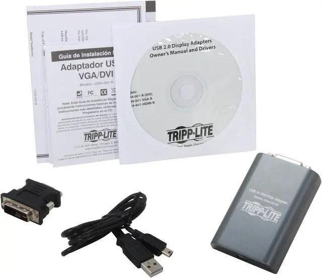 Alt view image 6 of 7 - Tripp Lite USB 2.0 to DVI/VGA Dual/Multi-Monitor External Video Graphics Card Adapter, 128 MB SDRAM, 1080p @ 60hz (U244-001-R)
