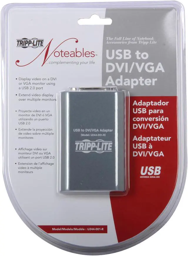Alt view image 7 of 7 - Tripp Lite USB 2.0 to DVI/VGA Dual/Multi-Monitor External Video Graphics Card Adapter, 128 MB SDRAM, 1080p @ 60hz (U244-001-R)