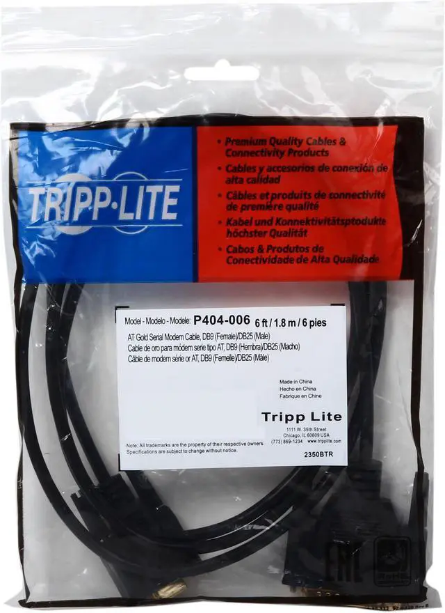 Alt view image 3 of 3 - Tripp Lite Model P404-006 6 ft. AT Serial Modem Gold Cable (DB25M to DB9F) Female to Male