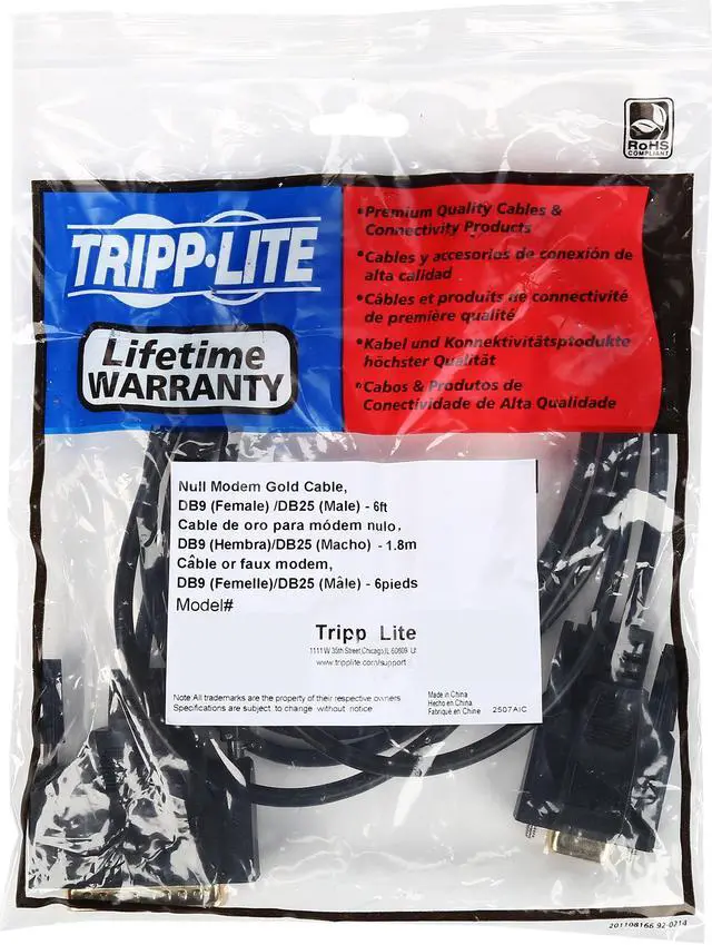 Alt view image 3 of 3 - Tripp Lite Model P456-006 6 ft. Null Modem  DB9F to DB25M Gold Cable Female to Male