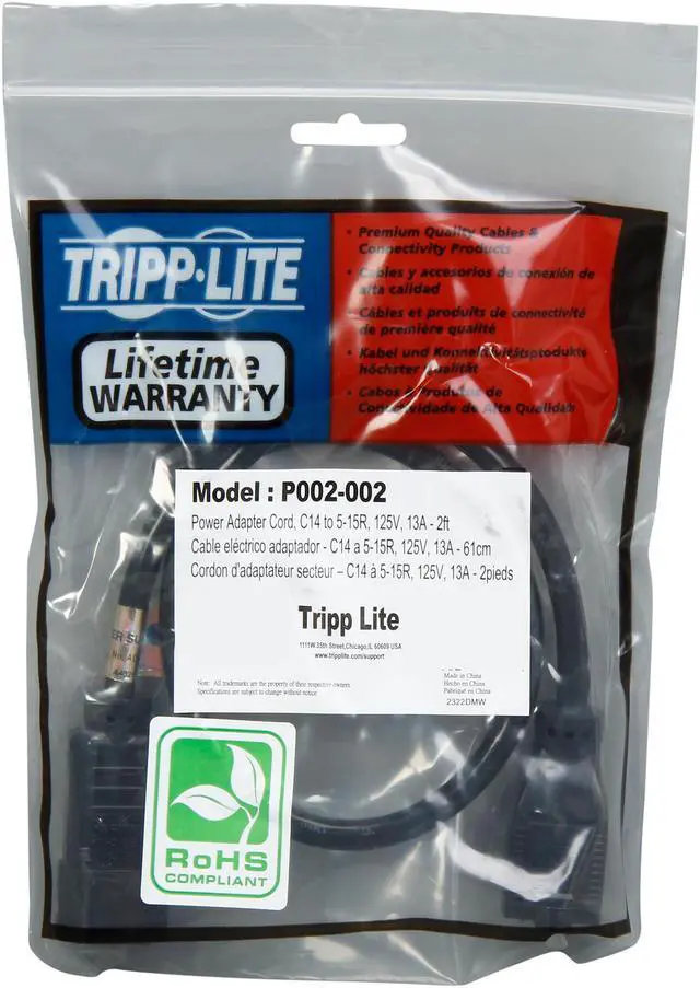Alt view image 3 of 3 - Tripp Lite Model P002-002 2 ft. Power Monitor Adapter Converter Cable, 5-15R to C14