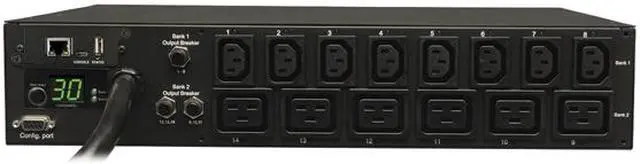 Alt view image 2 of 4 - Tripp Lite 5.8 kWatts Single-Phase Switched PDU with LX Platform Interface, 208 / 240V Outlets (8 x  C13 & 6 x C19), L6-30P input, 15.0 Feet Cord, 2U Rack-Mount, TAA (PDUMH30HV19NET)