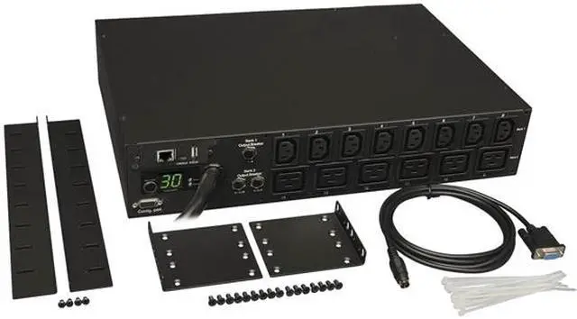 Alt view image 4 of 4 - Tripp Lite 5.8 kWatts Single-Phase Switched PDU with LX Platform Interface, 208 / 240V Outlets (8 x  C13 & 6 x C19), L6-30P input, 15.0 Feet Cord, 2U Rack-Mount, TAA (PDUMH30HV19NET)