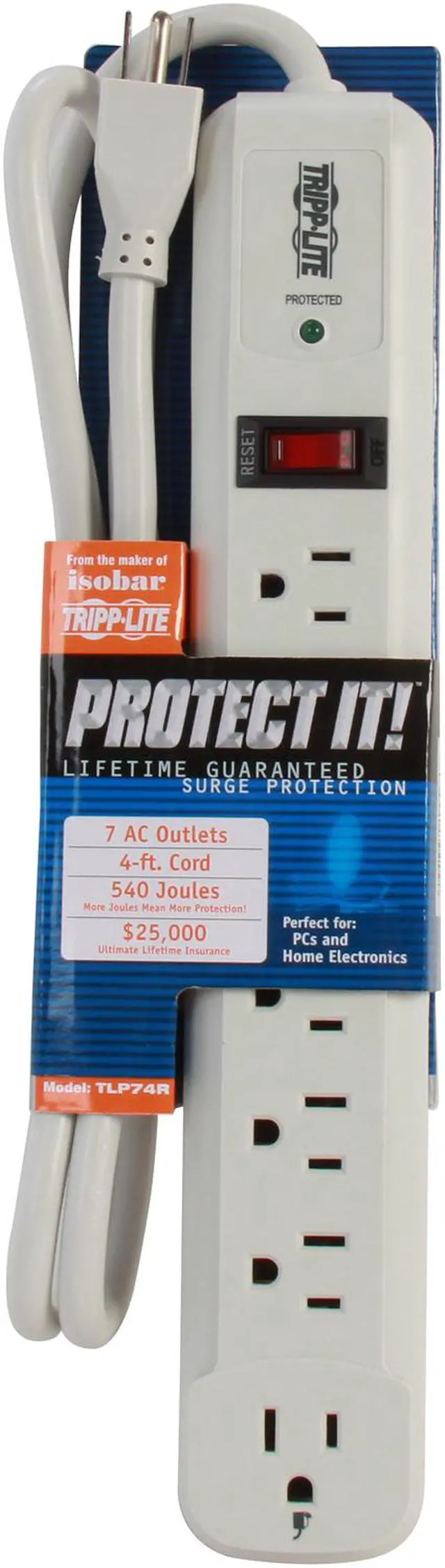 Alt view image 4 of 4 - TRIPP LITE TLP74R 4 ft. 7 Outlets 1080 joules Surge Suppressor