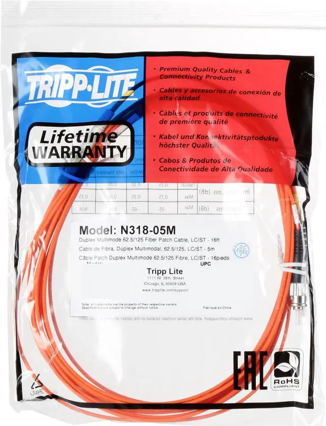 Alt view image 3 of 3 - Tripp Lite N318-05M 16 ft. Duplex MMF 62.5/125 Patch Cable
