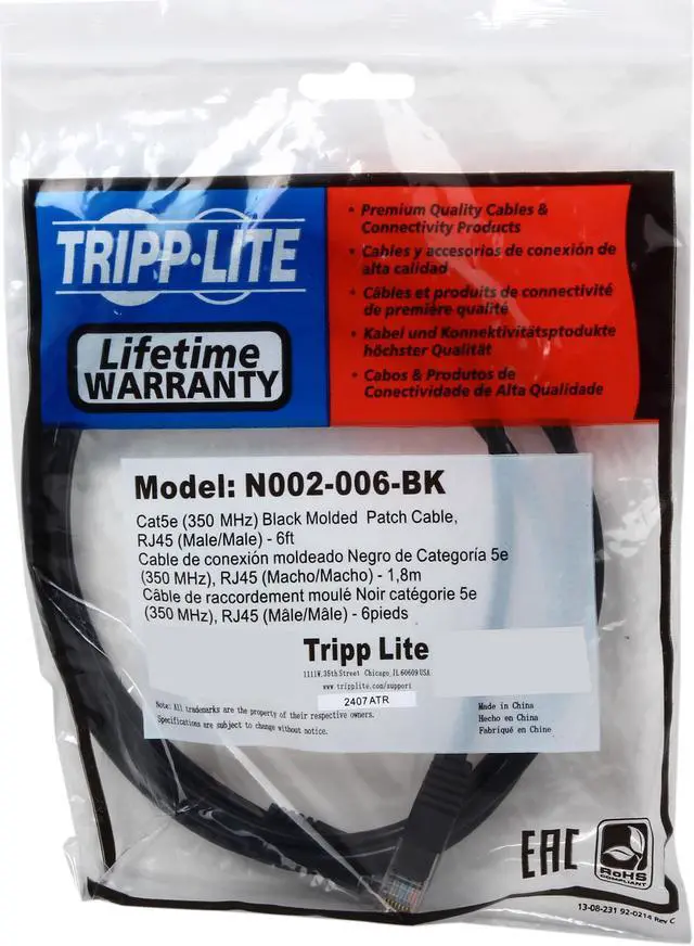 Alt view image 3 of 3 - TRIPP LITE N002-006-BK 6 ft. Cat 5E Black 350MHz Molded Cable