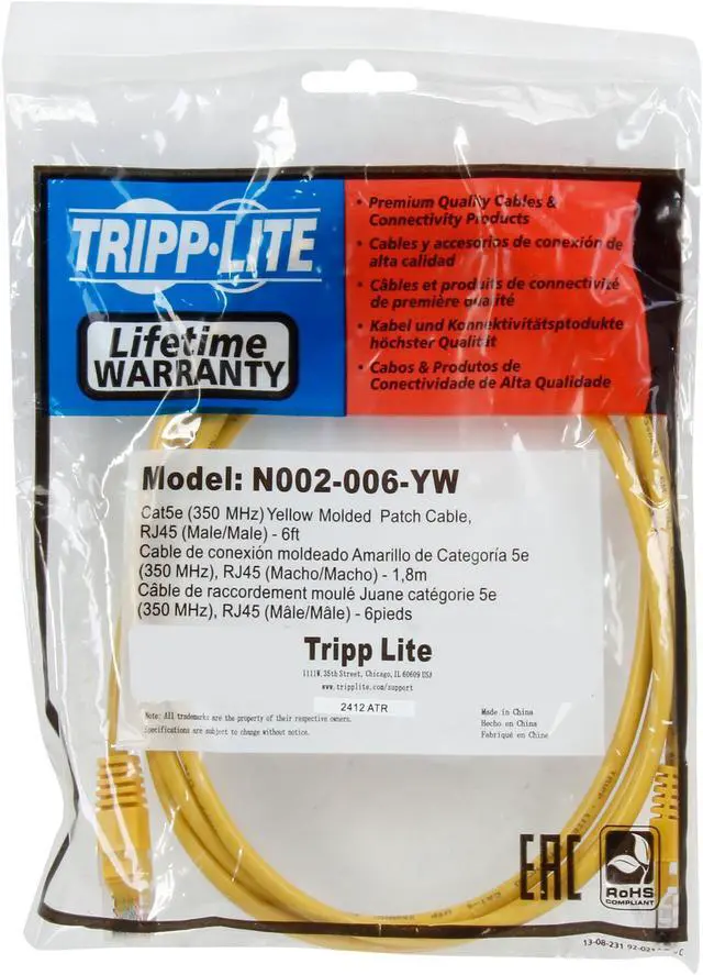 Alt view image 3 of 3 - TRIPP LITE N002-006-YW 6 ft. Cat 5E Yellow 350MHz Molded Cable